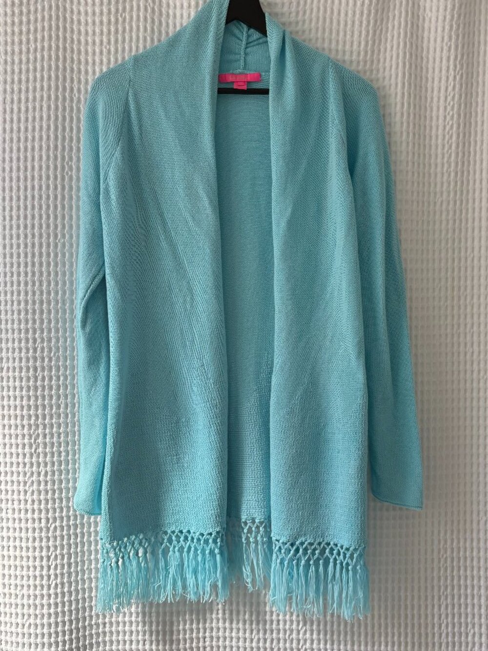 Lilly Pulitzer Tatum blue cotton open front fringed women's cardigan size large